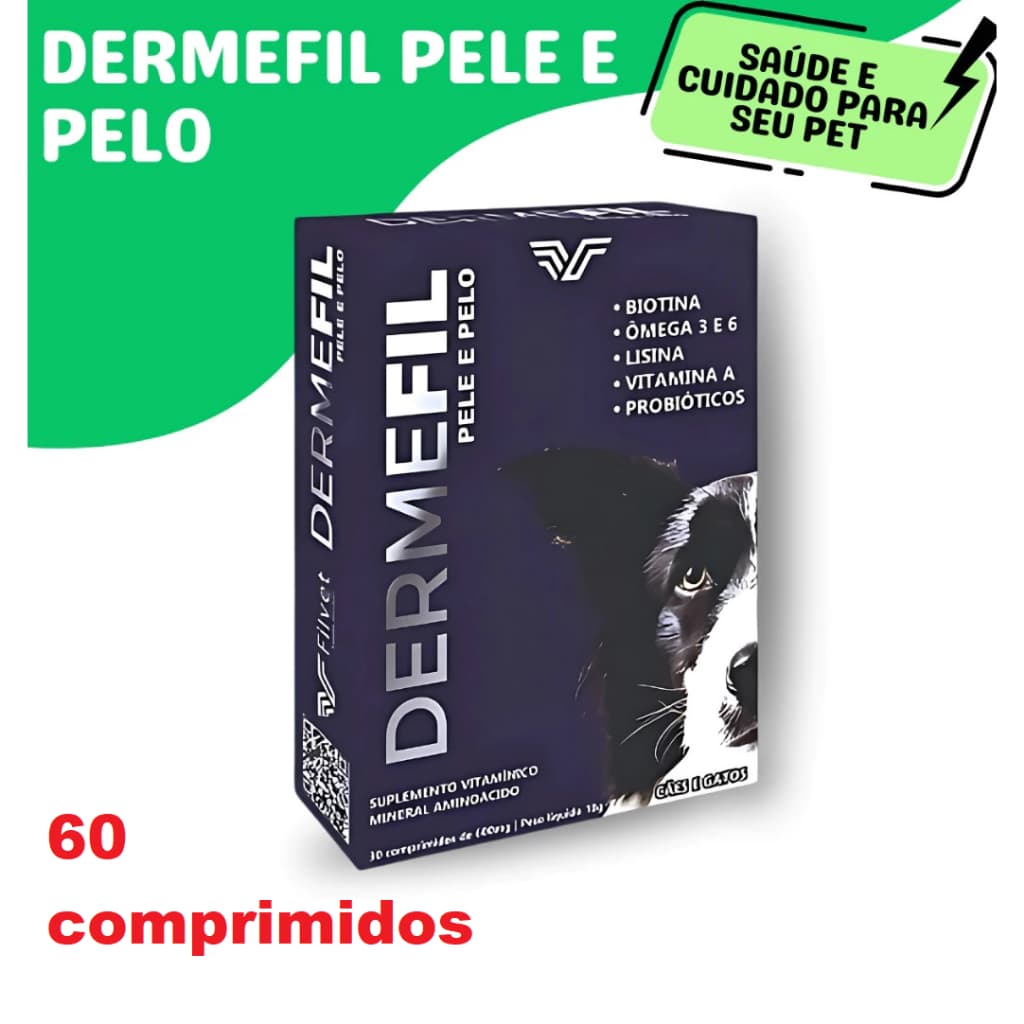 Pelo e Derme Dermefil FilVet Suplemento Vitaminico Vitamina para Cães e Gatos 60 Comprimidos