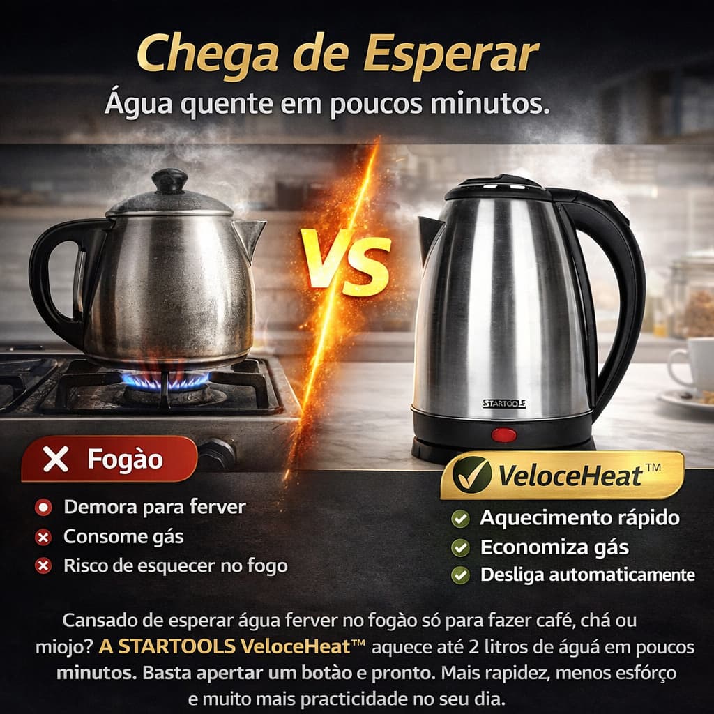 Chaleira Elétrica Inox 2L 127V STARTOOLS VeloceHeat Aquecimento Rápido Desligamento Automático Base 360°