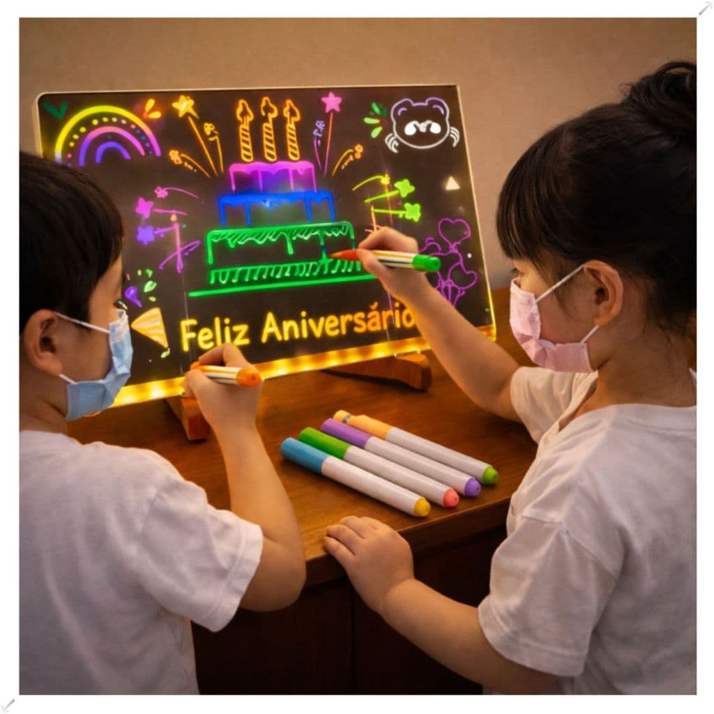 Lousa De Led Canetinhas Suporte Para Desenho Infantil + 10 Mascaras