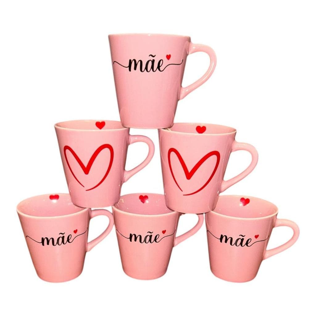 Jogo Kit 6 Caneca Xícara 120 Ml Porcelana Rosa Mãe Café Chá