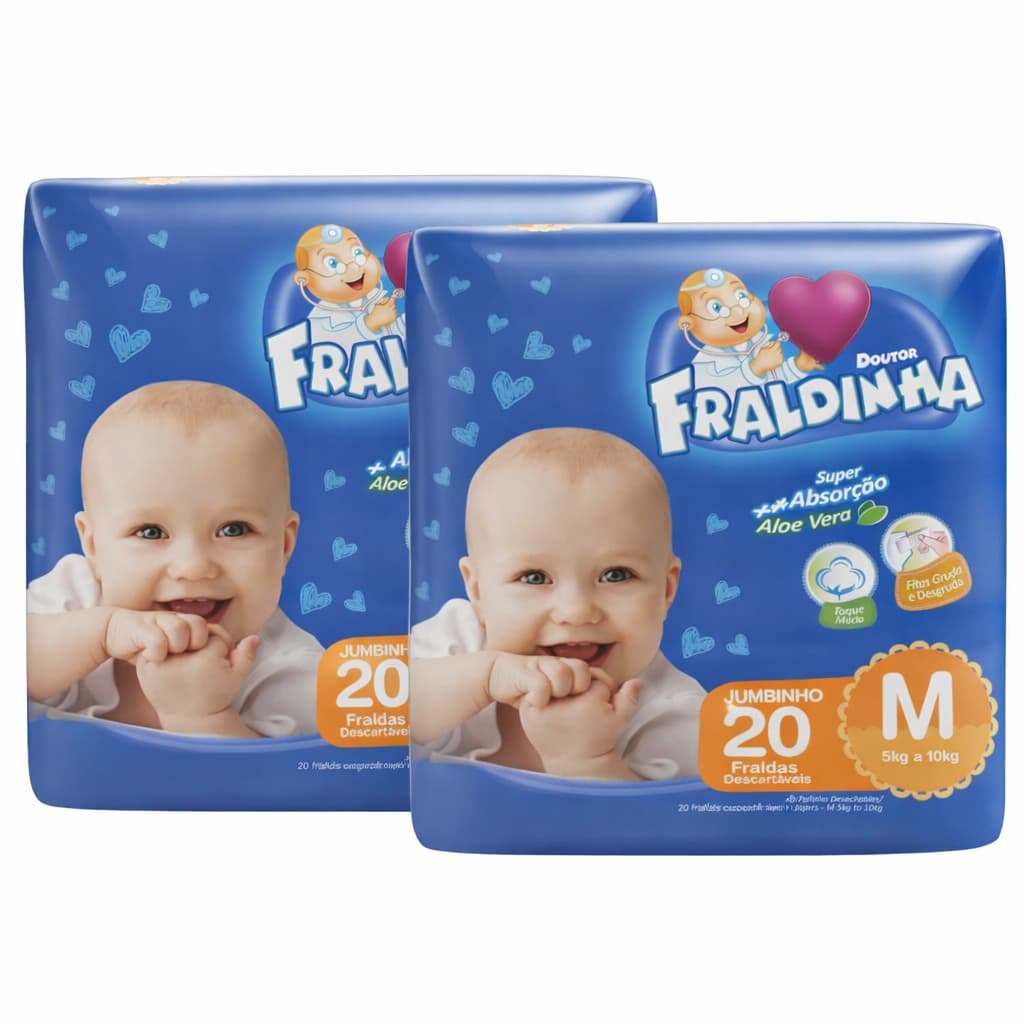 Kit 40 Fraldas Doutor Fraldinha Jumbinho Tamanho M 20 Unidades  Ideal para bebês de 5 a 10kgs.