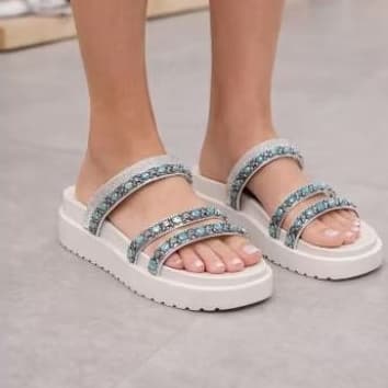 Papete feminina de bolinhas azul sandália confortável
