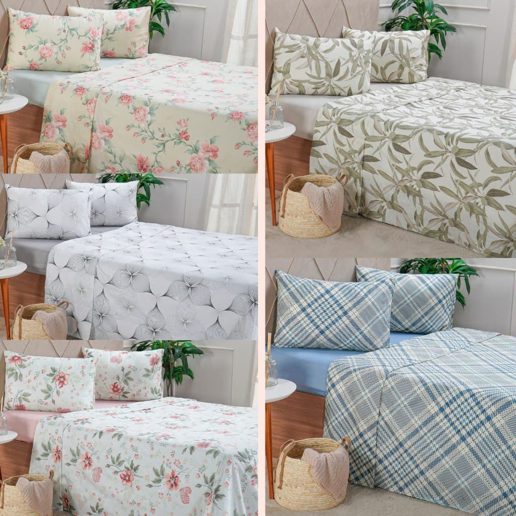 Jogo de Cama Casal 4 Peças Estampado 100% Algodão Bene Casa