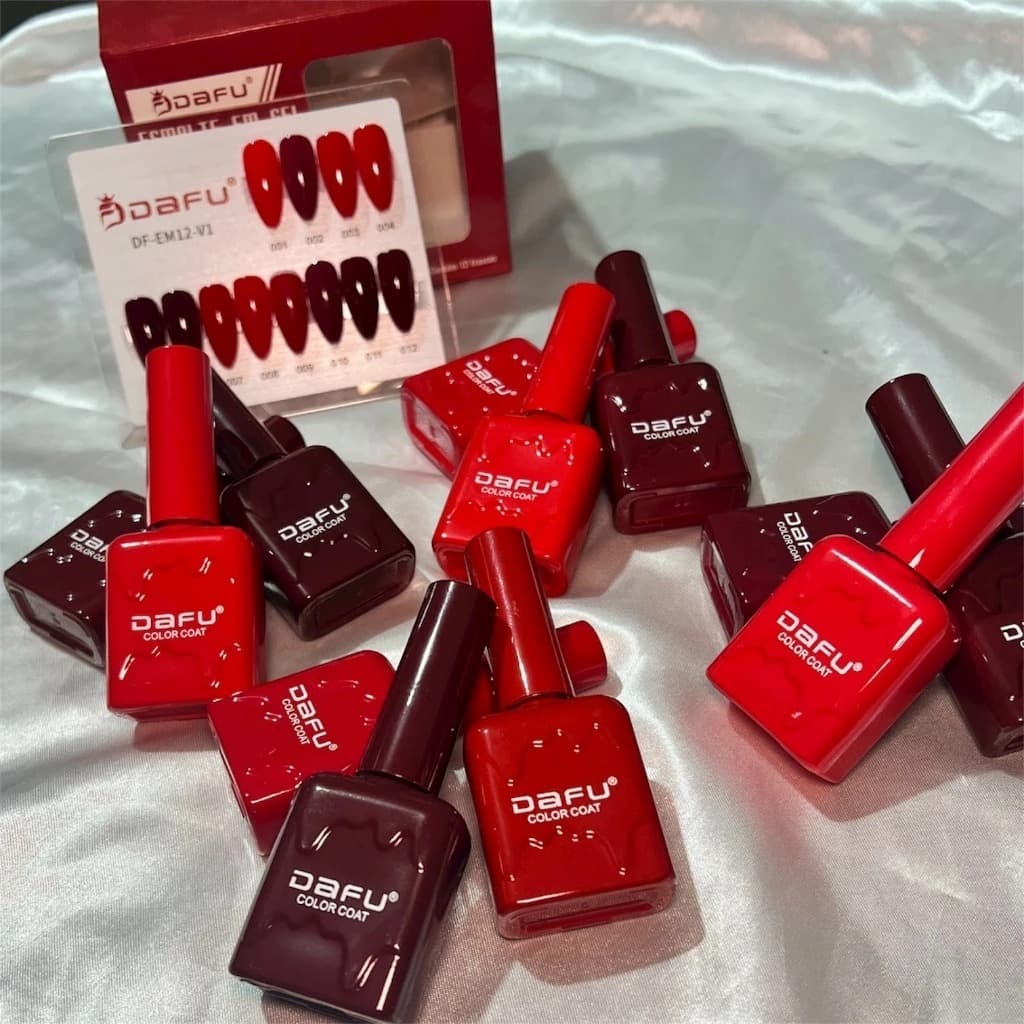 Kit 12 Esmaltes em Gel Dafu Tons Vermelhos Vinhos Marrons Led/UV Unhas SEM TPO Cereja Nails 10ml