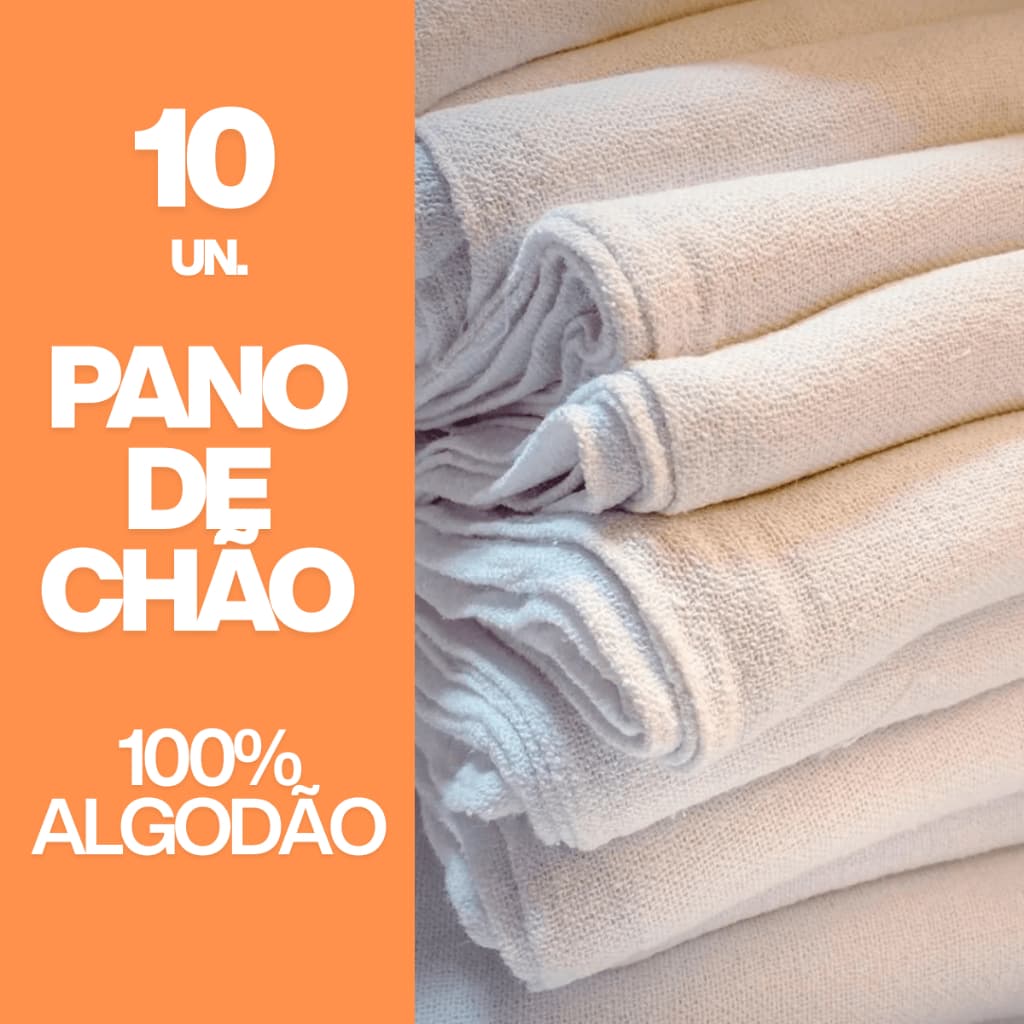 Kit 10 Panos De Chão Alvejado Branco Saco Duplo 100% Algodão 62x42 Grosso Reforçado Atacado