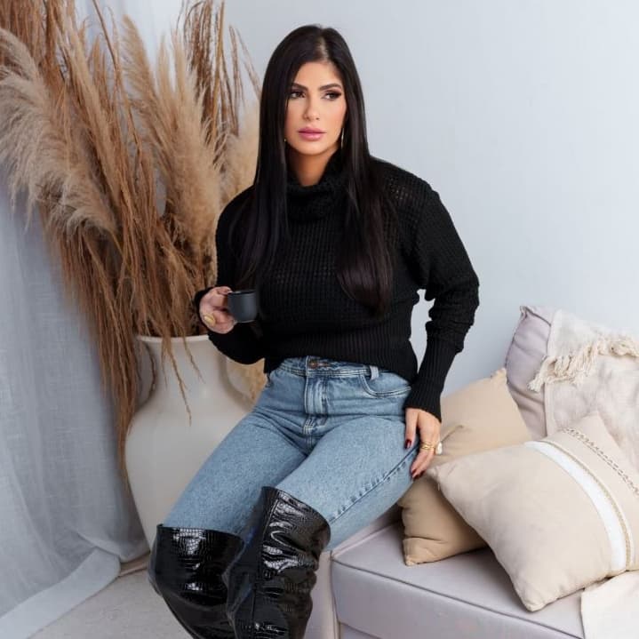 Blusa de Frio Tricot Moda Feminina Modal Inverno Outono Lã Gola Alta