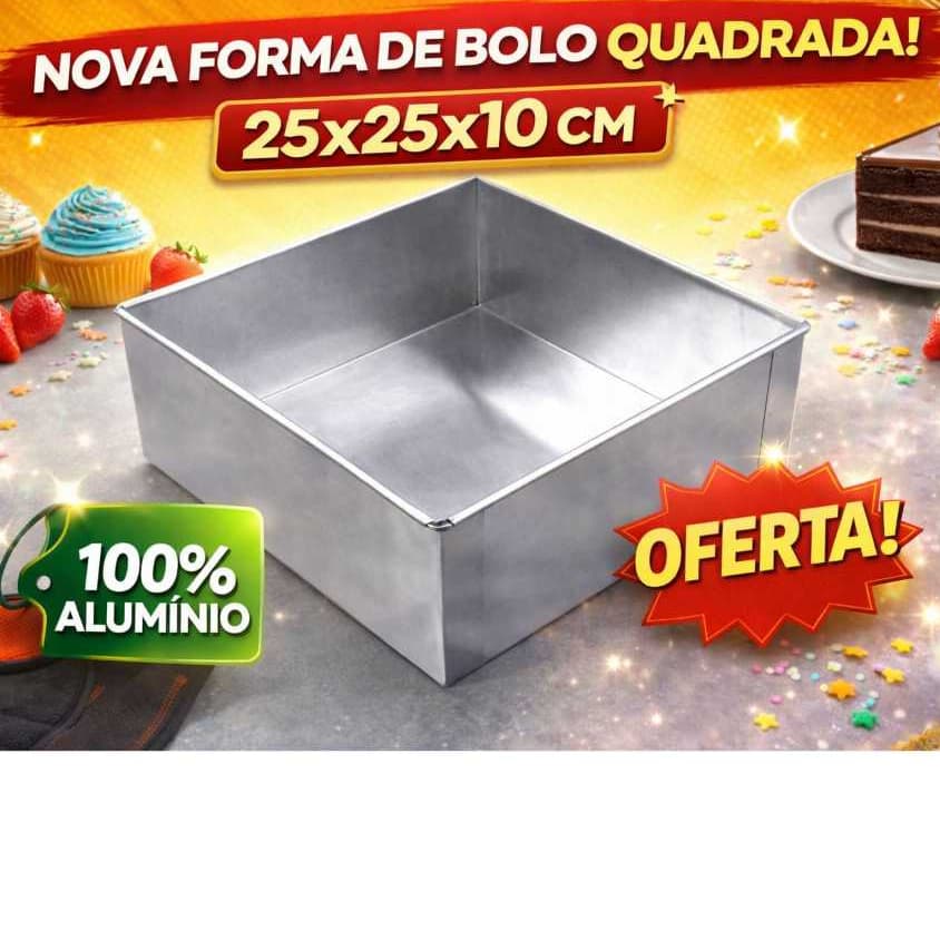 Forma Quadrada Alta 25x25x10 Formas para Bolo Kit Assadeira de Alumínio Kit Formas Fatia Perfeita