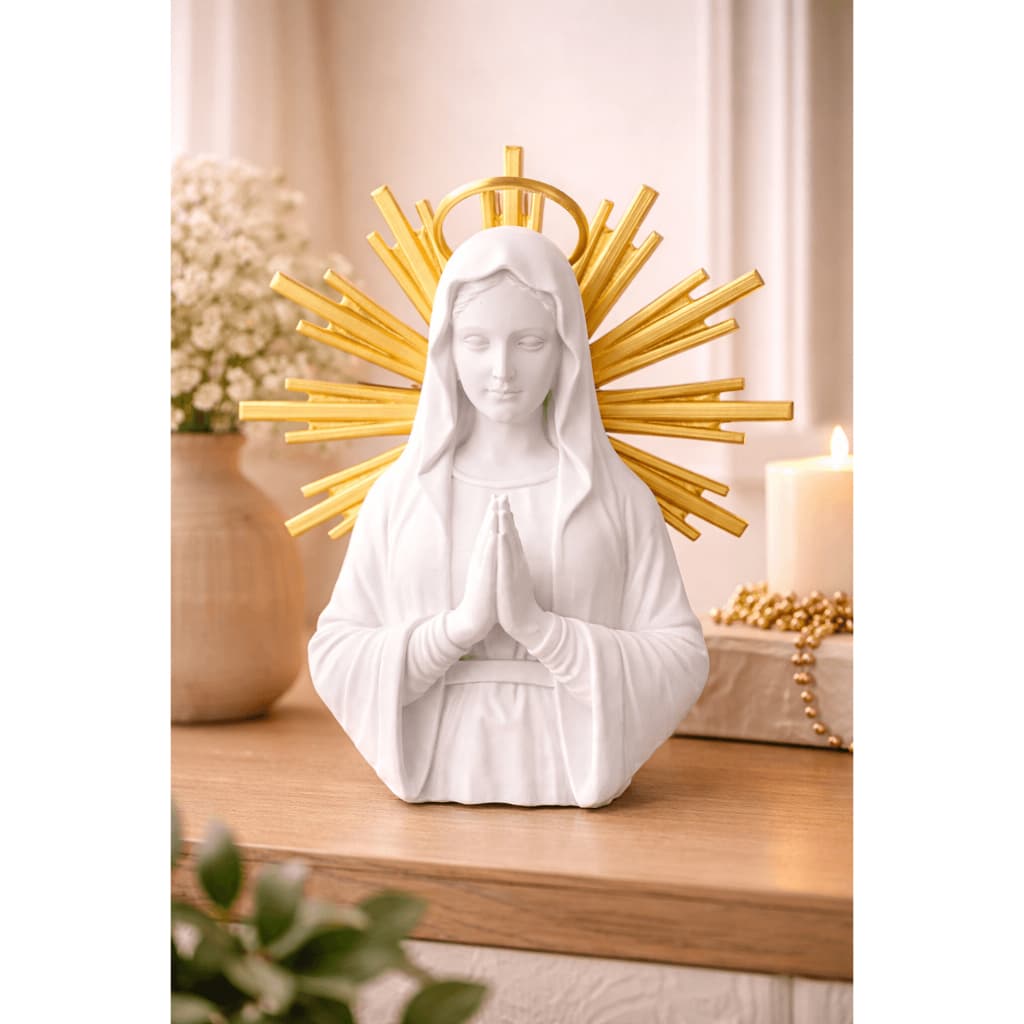 Estatua Nossa Senhora 15cm Religiosa Catolica Enfeite Decoração Mesa Parede Quarto Sala