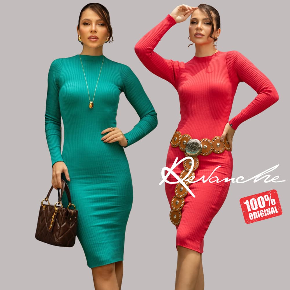 Vestido Midi Gola Role Com Fenda Feminina Revanche Caroní