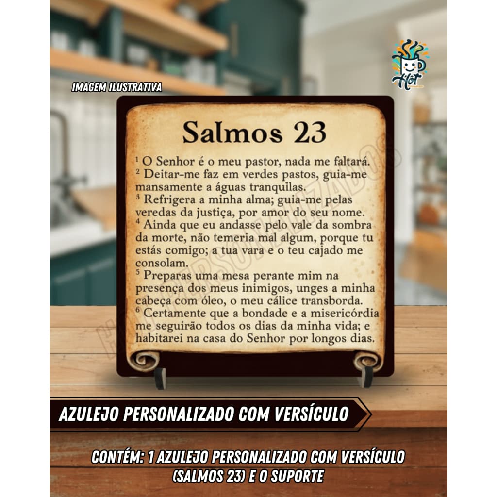 Azulejo Decorativo com Versículo Bíblico Acompanha Suporte