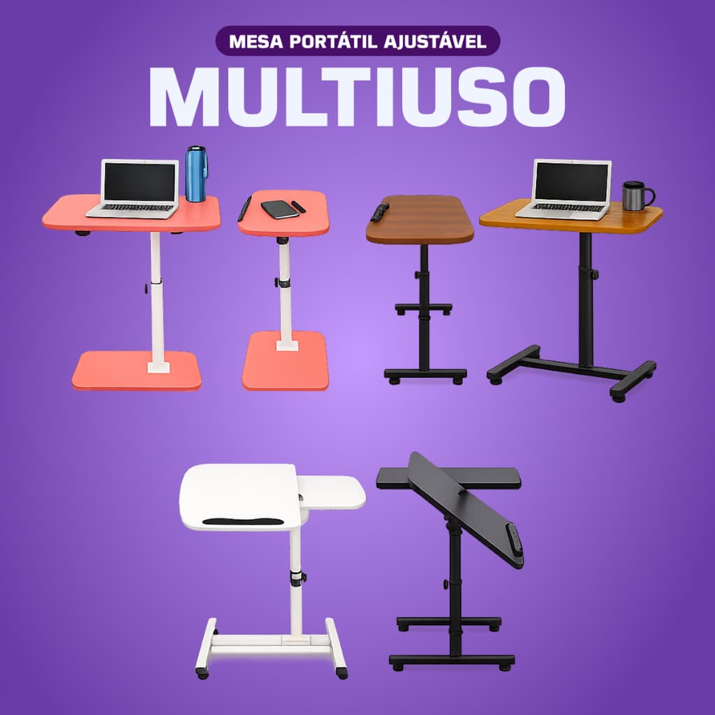 Mesa Suporte Multiuso Notebook Dobrável Luxo Ergonômica Mdf Reclinável Ajustável Giratória Compacta