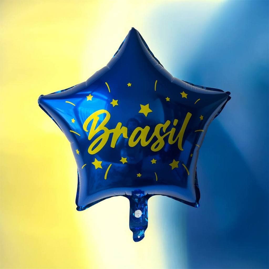Balão Metalizado Estrela Azul do Brasil 45cm Decoração Copa Festa