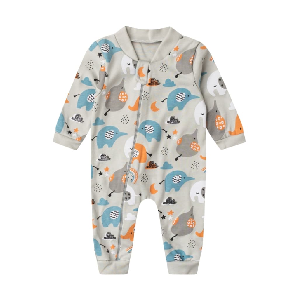 Macacão Bebê sem Pé Suedine Minimalista Estampado  (RN/P/M/G)