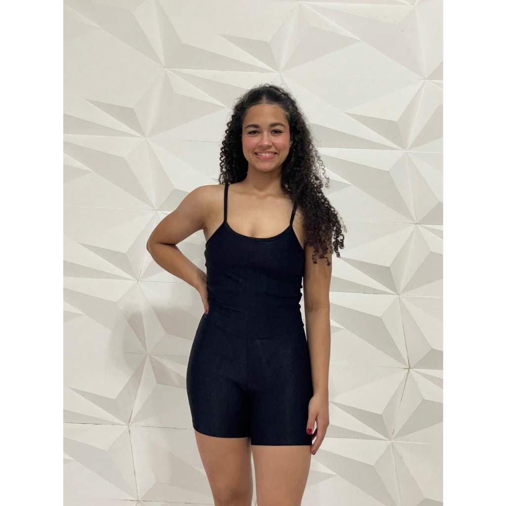 Macaquinho fitness feminino preto de regulagem poliamida modeladora brilho roupa treino confortável