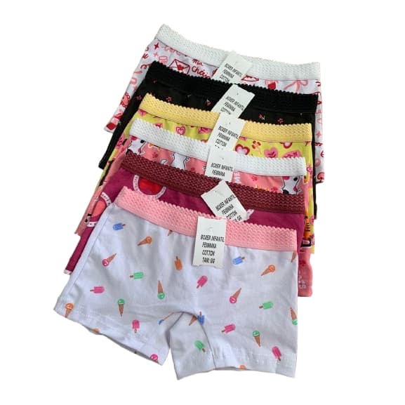 Kit 10 Calcinha Boxer Feminina Infantil Cós Anatômico para Mais Conforto