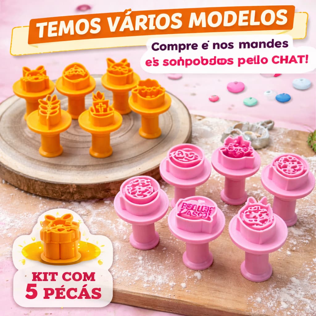 Forminha Para Brigadeiro Carimbo Para Doces De Festa Kit 5 Peças Modelador Marcador Em Relevo Temático Páscoa
