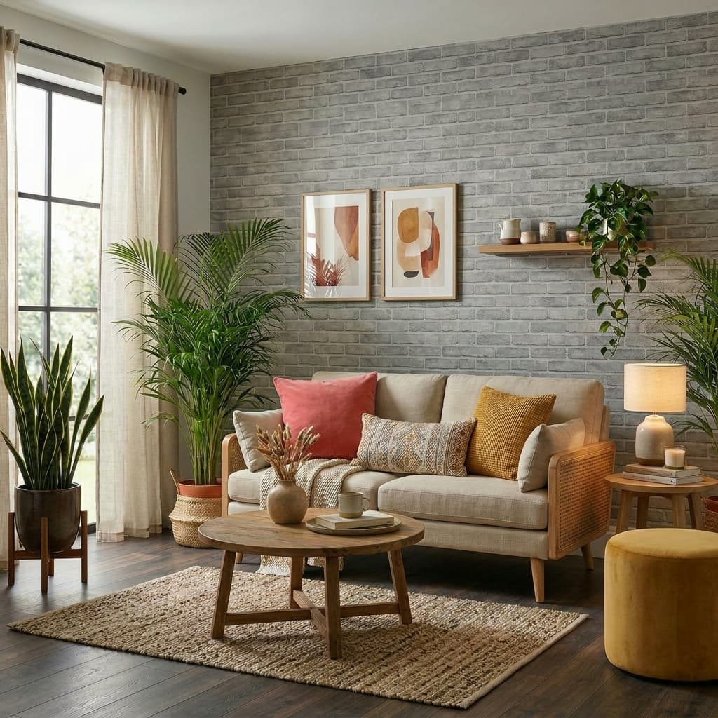 Papel de Parede 3D Tijolo Cinza Autoadesivo Impermeável Decorativo