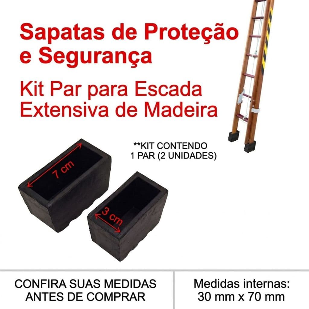 Par Sapatas de Borracha Pés da Escada Extensiva de Madeira - 30mm x 70mm