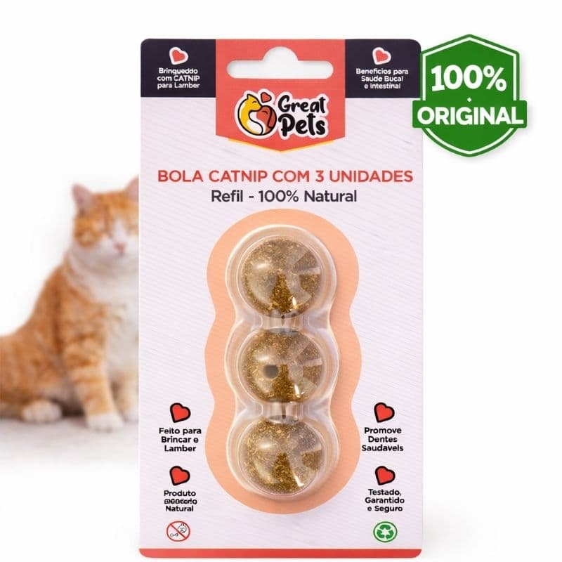 Kit Catnip para Gatos com 3 Bolas  Erva do Gato Natural Estimulante Relaxante Anti Estresse Pet