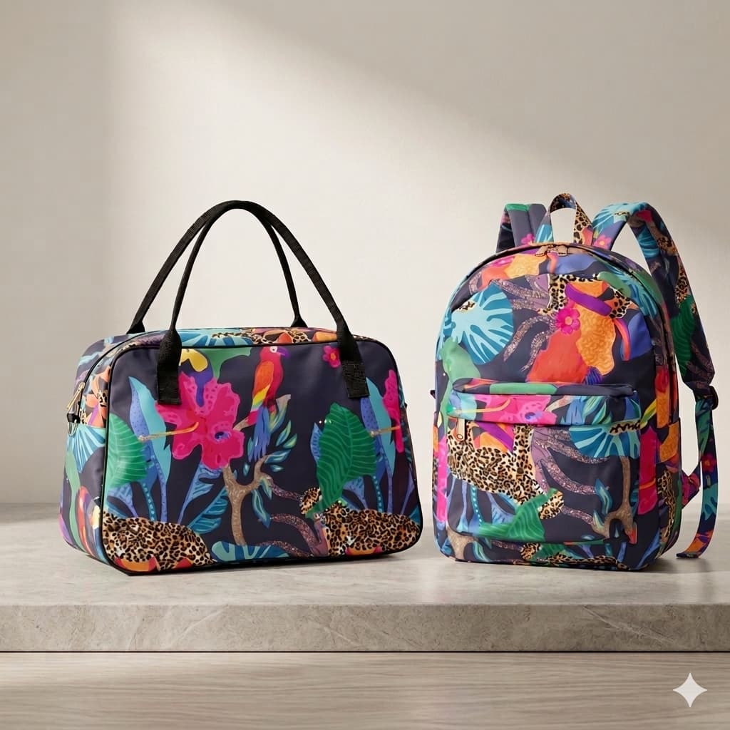Kit Bolsa Maleta de mão e Mochila Escolar Universitário Estampada Unissex para viagem dia a dia