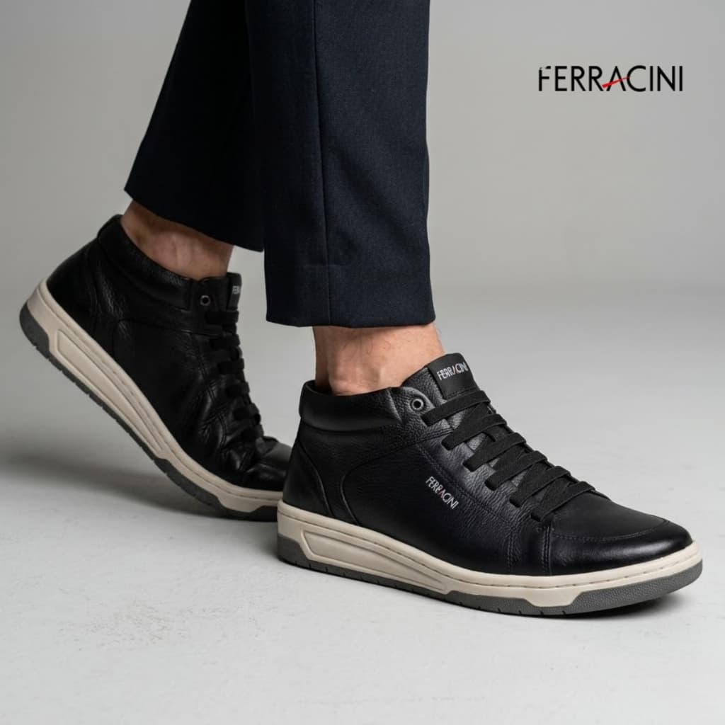 Sapatênis Masculino Ferracini Couro Legítimo Cano Alto 8053-617 Casual Elegante Confortável