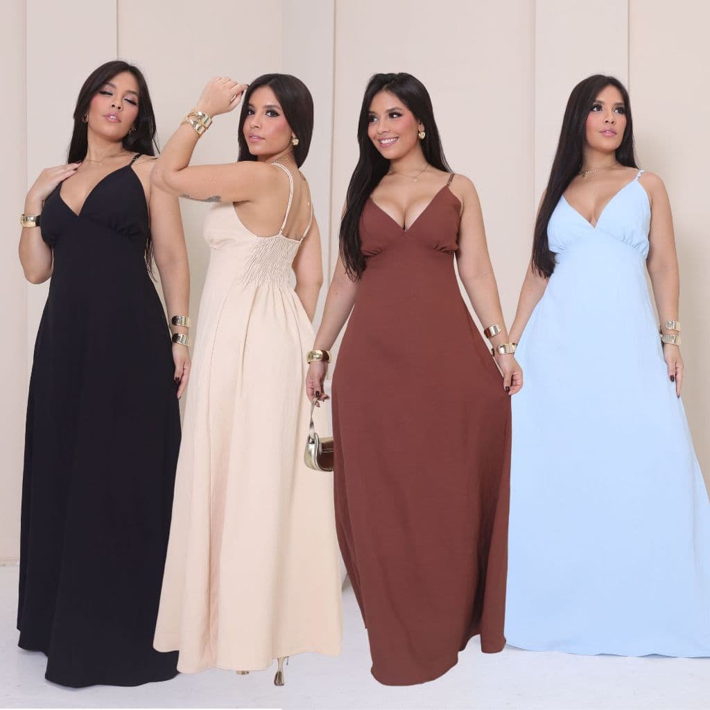 Vestido Longo Femenino Tecido Sensorial Alça Regulaveis Costa Lastex Elegante