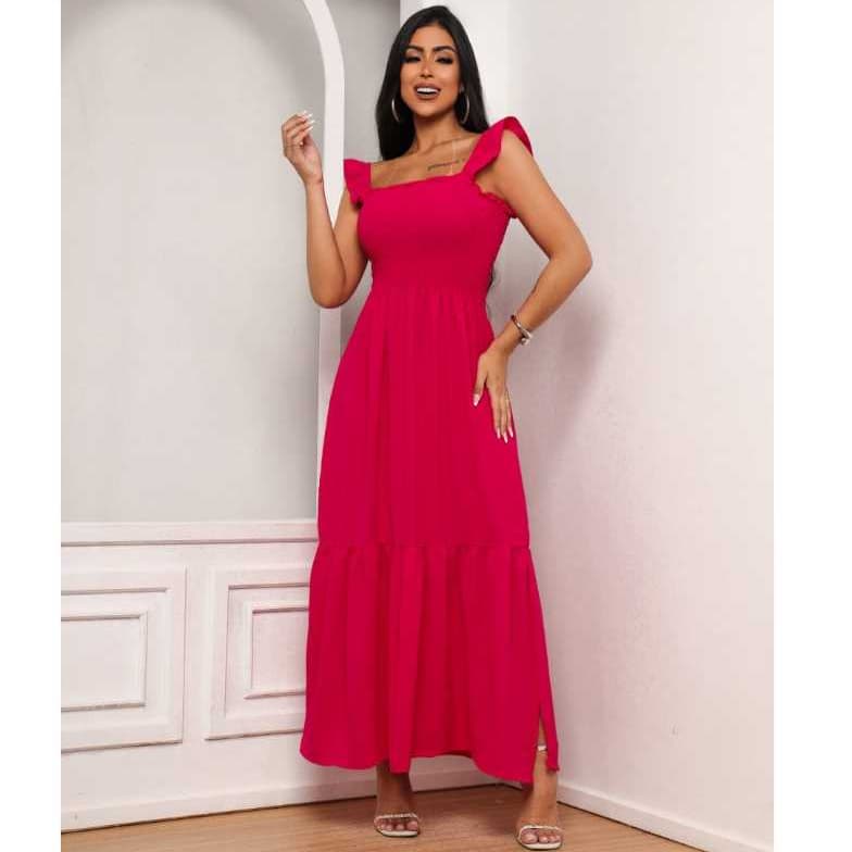 Vestido Verde Longo Alça Moda Cristã Evangelico Casual Feminino Soltinho Lastec Midi Rodado