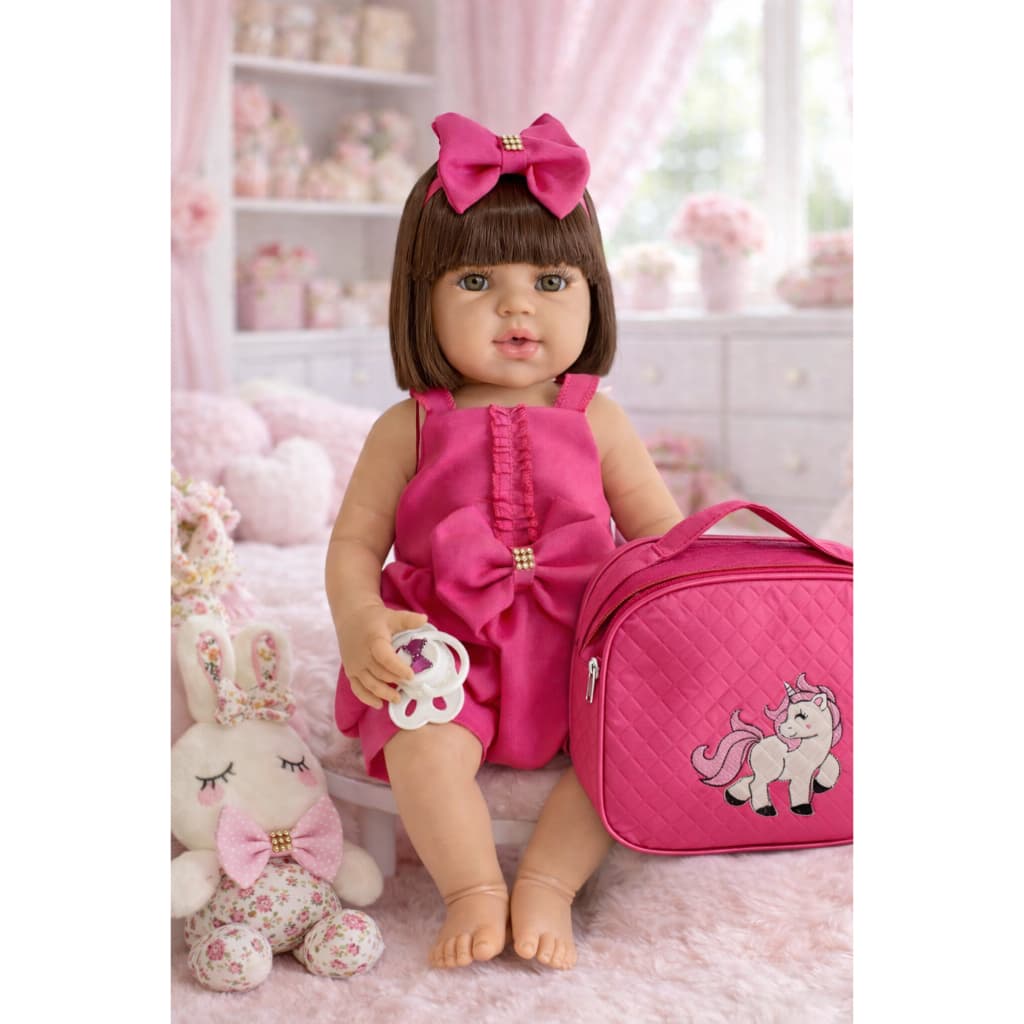 Boneca Bebê Reborn Menina Realista 48 cm Silicone Com Bolsa Maternidade, Roupinha e Acessórios