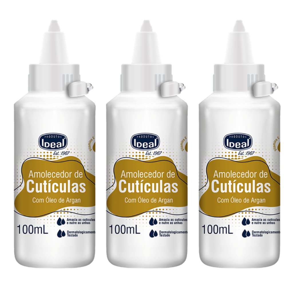 Kit 03un Amolecedor de Cutículas Ideal com Óleo de Argan 100ml