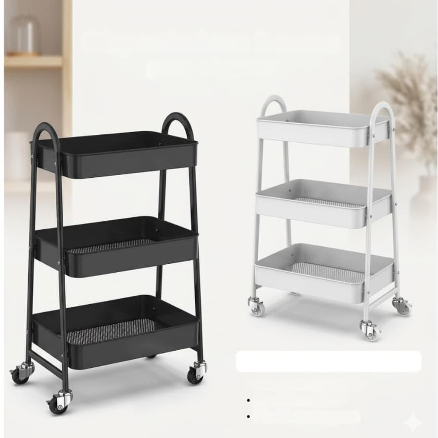 Prateleira Multiuso 3 Andares Com Rodinhas Metal Resistente 30kg Nichos Rodizios Movel Armazenamento