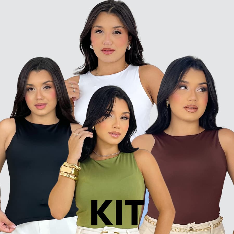 Kit Regatas Femininas Basica Decote Quadrado Forro duplo Suplex Alça larga Estilosa Confortavel Moda Blogueira
