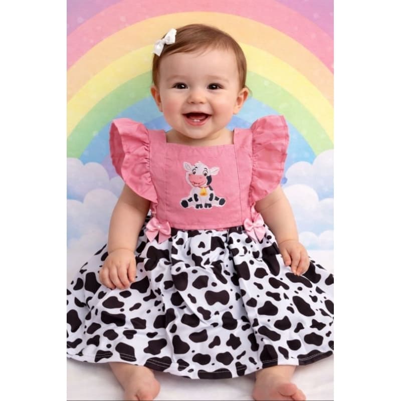 (Poucas unidades!) Vestidinho| Romper Vaquinha lindo ( Tam 1) Bebê menina mesversário