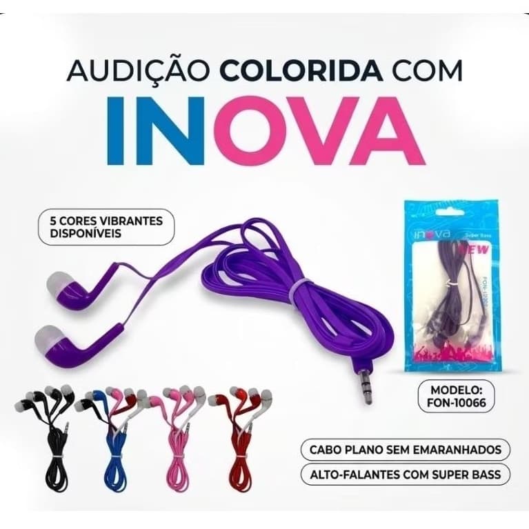 Fone de Ouvido Intra Auricular Com Fio e SEM Microfone INOVA