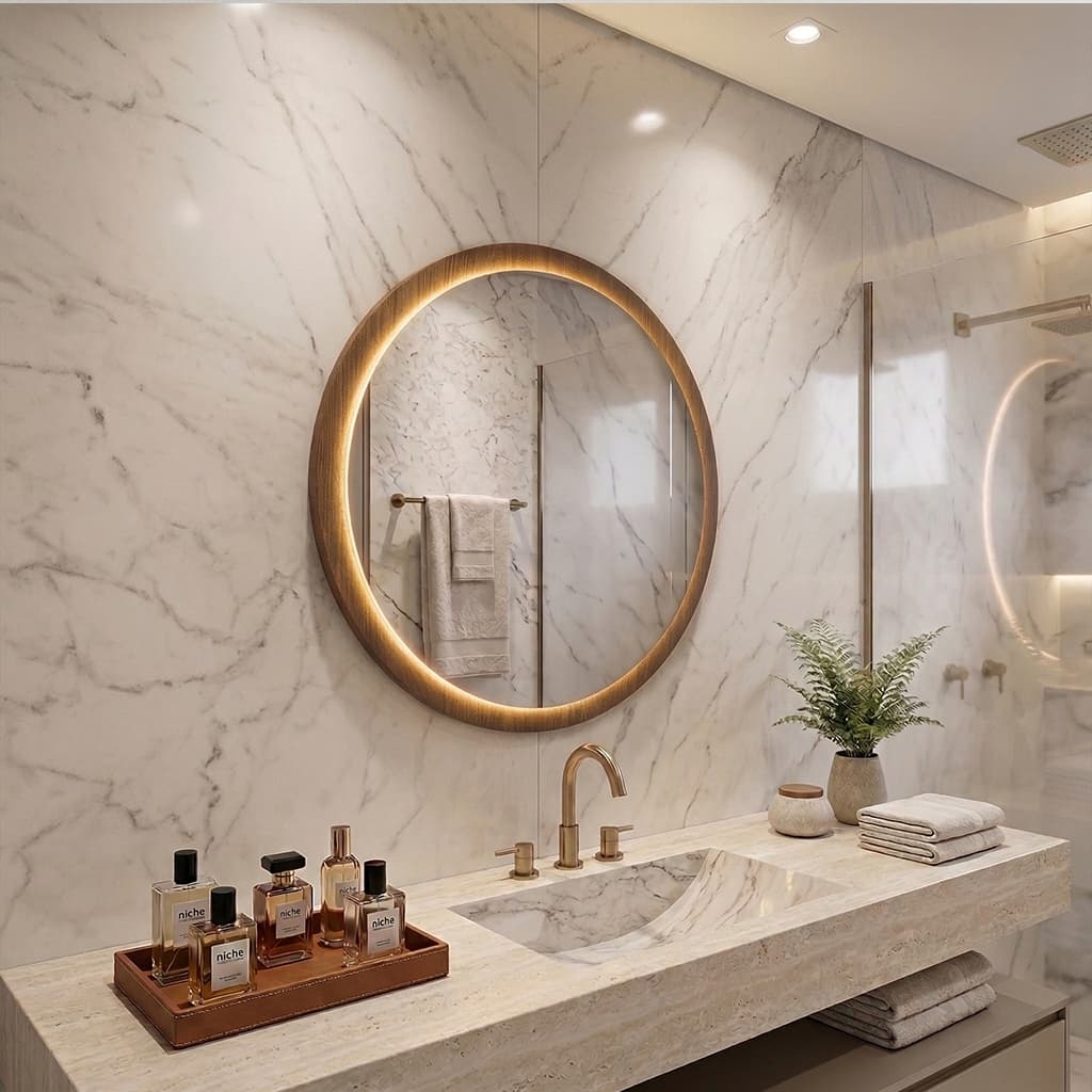 Espelho Decorativo com LED e Moldura em Madeira 60x60cm (Moldura 70x70cm)