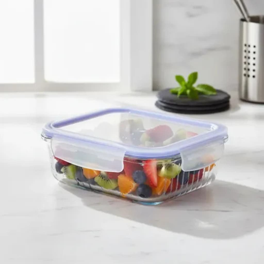 Pote Vidro Hermético Borossilicato 370, 640, 1040 e 1500ml Tampa Silicone Azul Vedação Cozinha