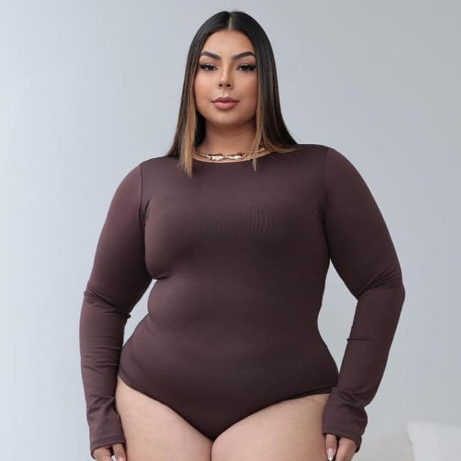 Body Feminino Manga Longa Gola Careca Plus Size Do GG ao G3 Suplex Com Forro Segunda Pele Inverno