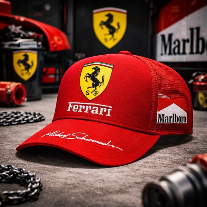 BONÉ UNISSEX ESTILO TRUCKER ABA CURVA MALHA E TELINHA ACABAMENTO PREMIUM ESTAMPADO Ferrari LANÇAMENTO
