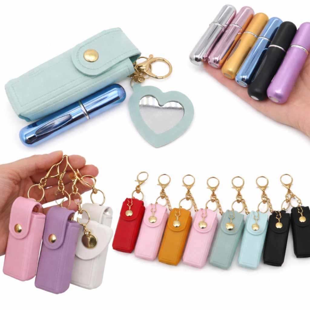 Chaveiro Porta Perfume 5 Ml Bolsinha Bolsa Espelho Coração Para Bolsa