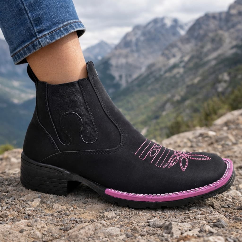 Botina Western Bota Feminina Estilo Texana Calce Facil Coutry Bico quadrado Solado Borracha