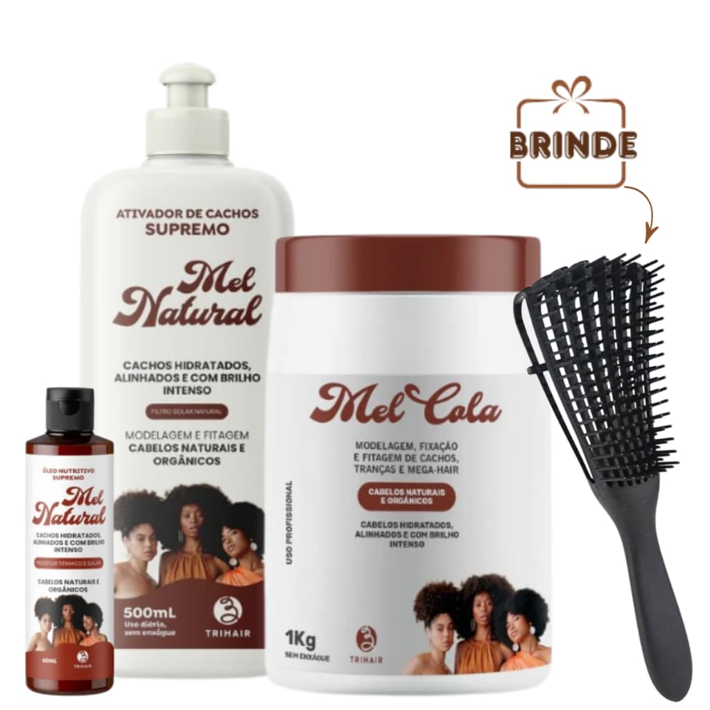 Kit Mel Cola 1k + Ativador Mel Natural 500ml + Óleo 60 ml