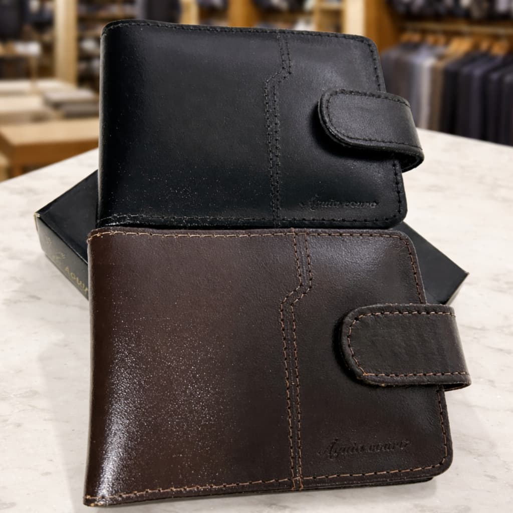 Carteira Masculina Couro Legítimo com Fecho, Porta Cartão Moedas Documentos RG Compacta Premium