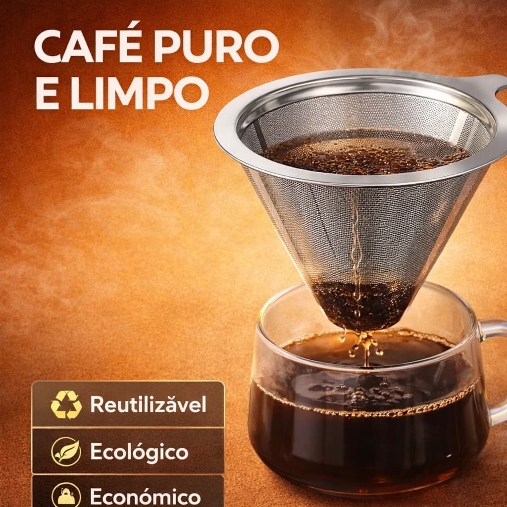 Coador de Café Aço Inox 103 Permanente Reutilizável – Filtro Inox Sem Papel, Ultrafina, Econômico