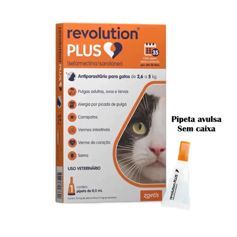 ANTIPULGAS REVOLUTION PLUS GATOS 2,6 a 5 KG 0,5ml 1 PIPETA AVULSA
