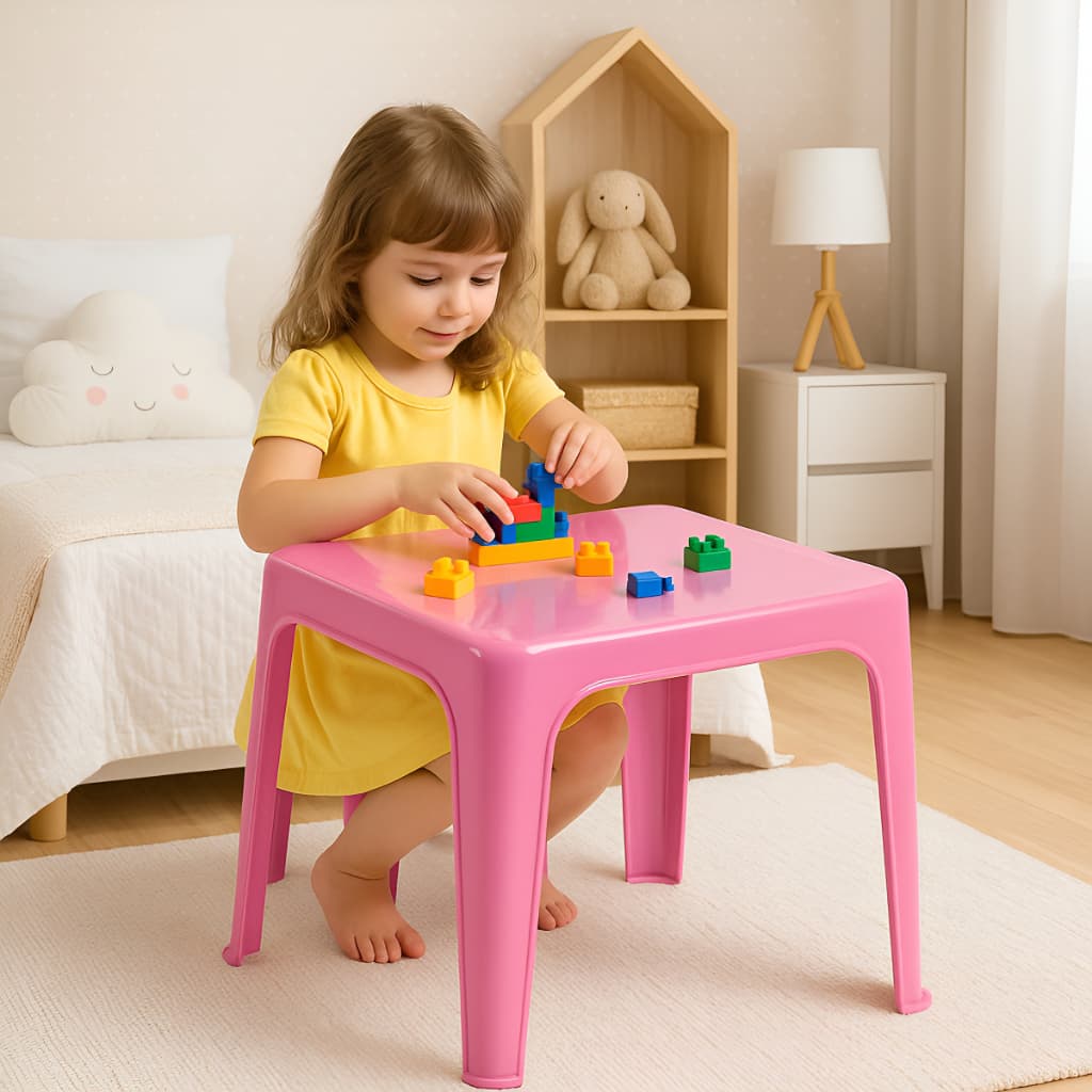 Mesa Infantil Rosa Plástica Resistente Leve Fácil Limpeza Criança
