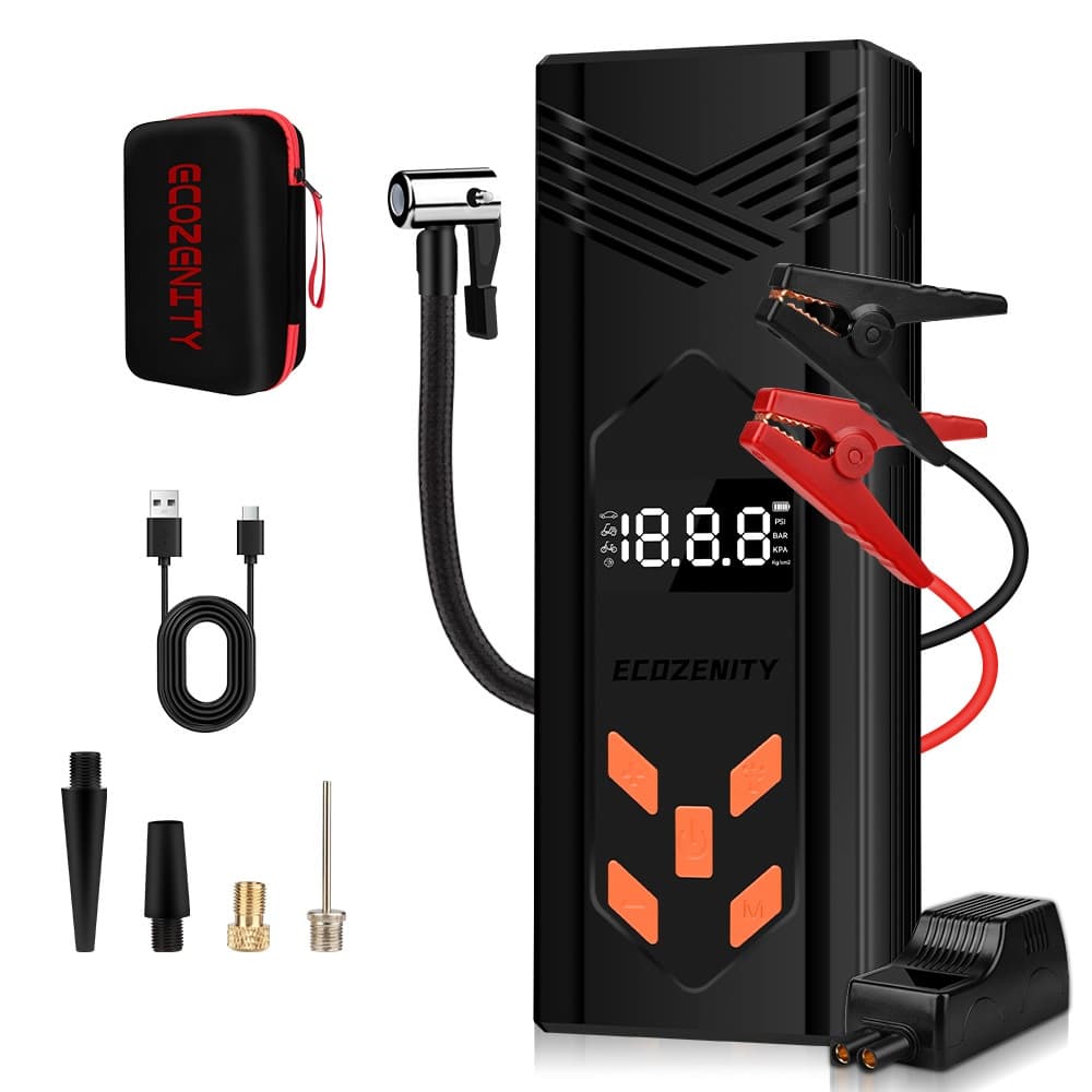 Bomba de Ar Portatil Compressor Inflator Multi-função 4 em 1 Power Bank 8000mah LED Lanterna