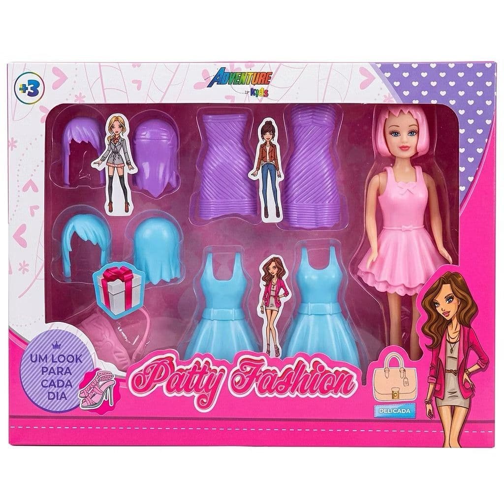 Boneca Patty Fashion com Acessórios e Roupinhas Kit Fashion Troca Looks