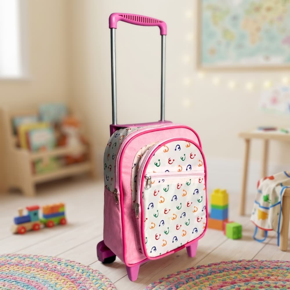 Mochila infantil de rodinha confete rosa menina mochilinha creche pré 3 bolsos