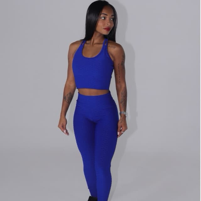 Conjunto Brocado Bolhas Top e Legging Fitness Para Academia e Exercícios ao Ar Livre
