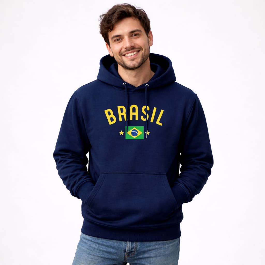Moletom Brasil Flanelado Inverno Blusa de Frio Capuz Estampa Brasil Unissex Algodão Macio Forrado