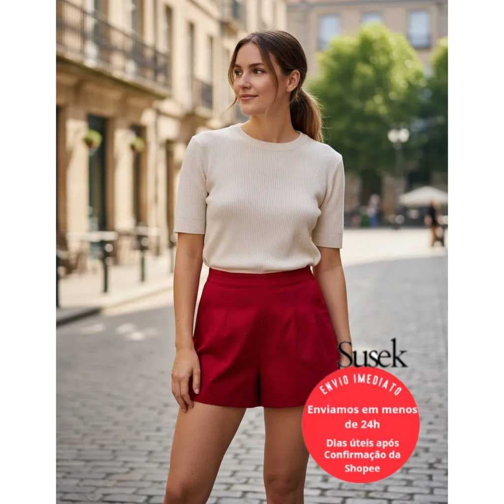Short de Sarja Look Natal e Ano Novo Cintura Alta Short Zr 9356